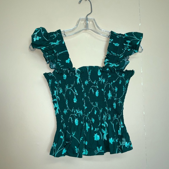 Hill House Top The Paz Green Botanical Floral Smocked Cap Sleeveless - Picture 4 of 5